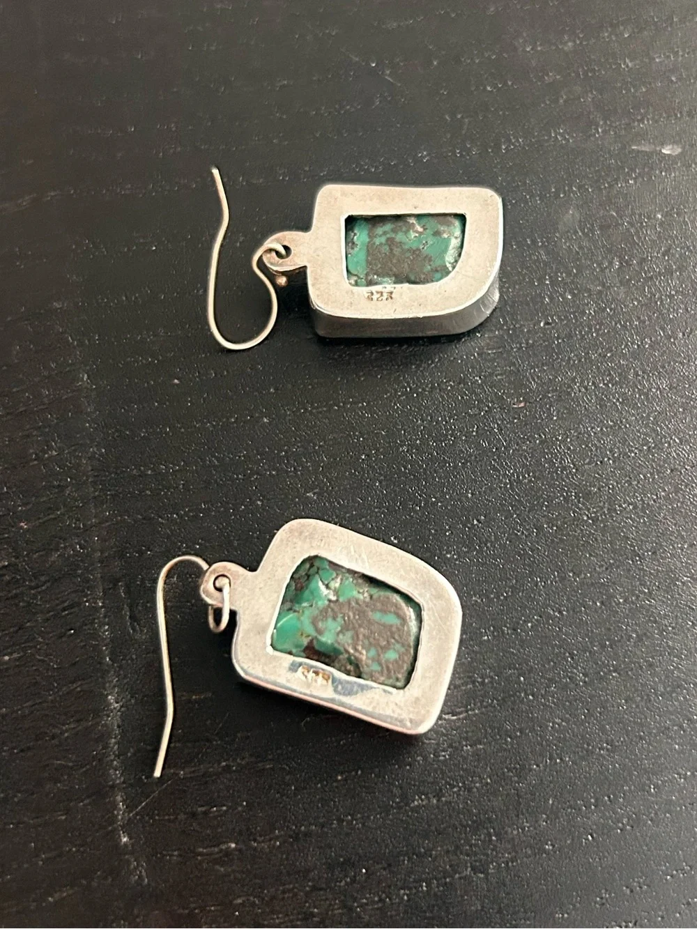 Native American Made Turquoise Stone set Sterling Silver Drop Dangle Earrings